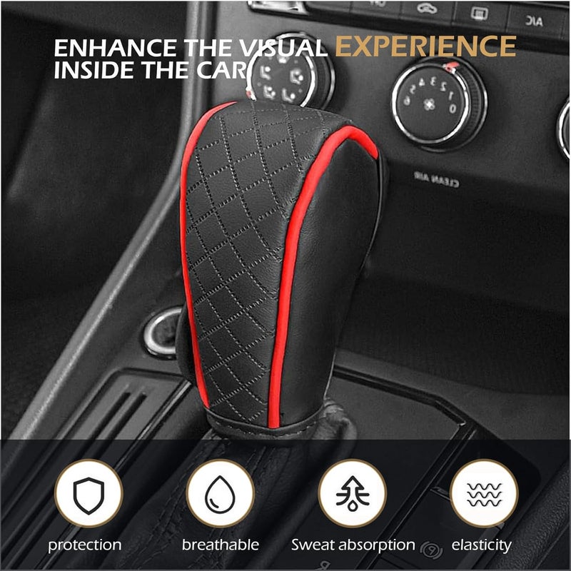Zikefest Car Gear Shift Cover, Leather Shifter Cover, Gear Shift Knob Cover for Shift Lever Protection, Universal Car Gear Shift Cover, Car Decoration Accessories (Black-Red) - Image 5